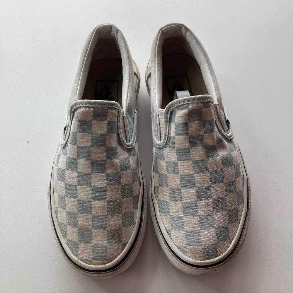 Vans Classic Slip-On Checkerboard Sneakers Pewter Grey White Women’s Size 5.5